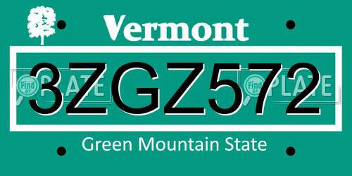 3ZGZ572 Vermont License Plate