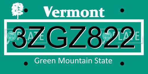3ZGZ822 Vermont License Plate
