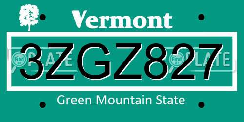 3ZGZ827 Vermont License Plate