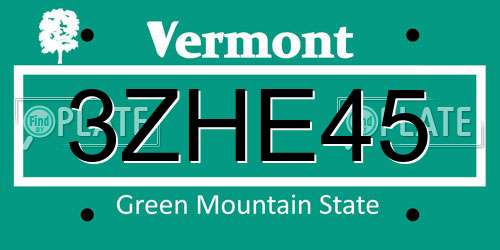 3ZHE45 Vermont License Plate