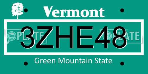 3ZHE48 Vermont License Plate