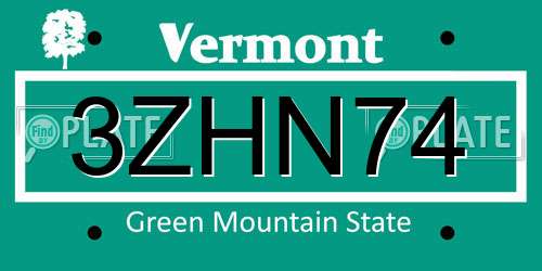 3ZHN74 Vermont License Plate