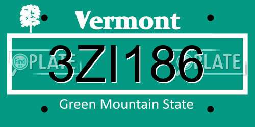 3ZI186 Vermont License Plate