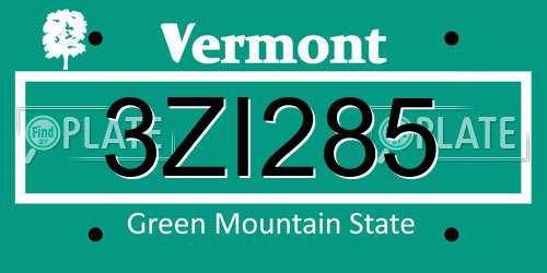 3ZI285 Vermont License Plate