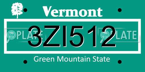 3ZI512 Vermont License Plate