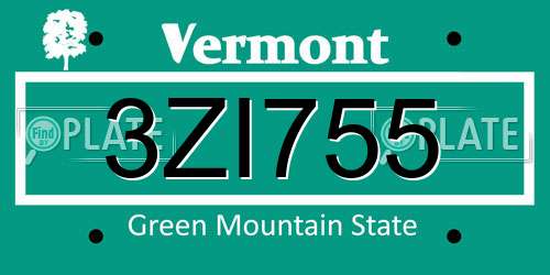3ZI755 Vermont License Plate