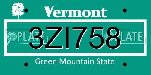3ZI758 Vermont License Plate
