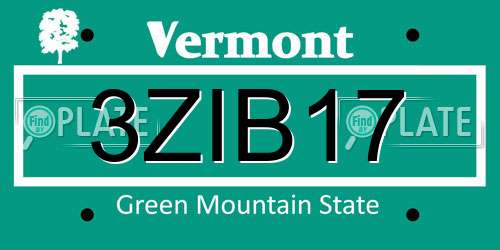 3ZIB17 Vermont License Plate