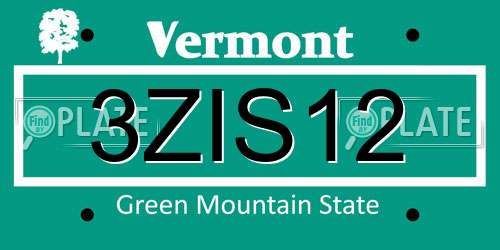 3ZIS12 Vermont License Plate