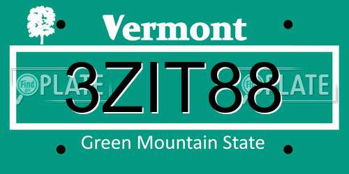 3ZIT88 Vermont License Plate