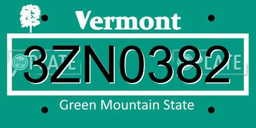 3ZN0382 Vermont License Plate