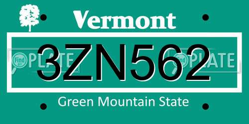 3ZN562 Vermont License Plate