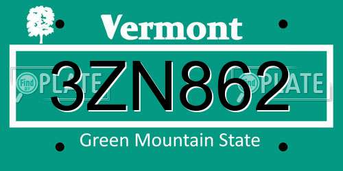 3ZN862 Vermont License Plate