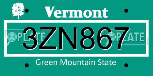 3ZN867 Vermont License Plate
