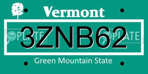 3ZNB62 Vermont License Plate