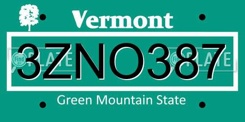 3ZNO387 Vermont License Plate
