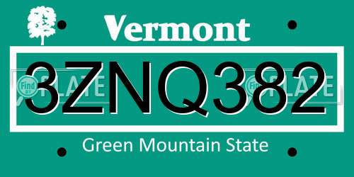 3ZNQ382 Vermont License Plate