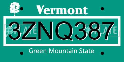3ZNQ387 Vermont License Plate