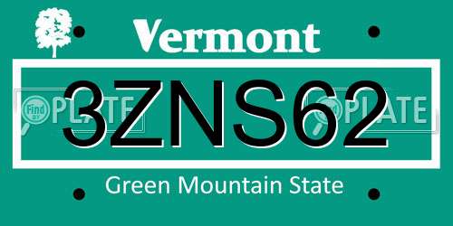 3ZNS62 Vermont License Plate