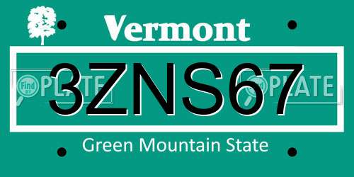 3ZNS67 Vermont License Plate