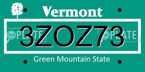 3ZOZ73 Vermont License Plate