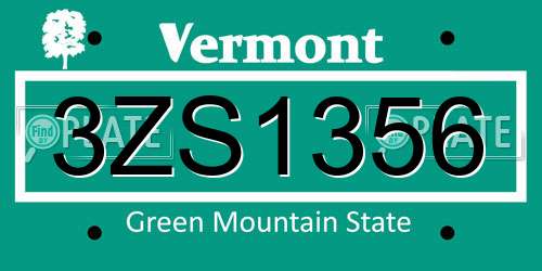 3ZS1356 Vermont License Plate