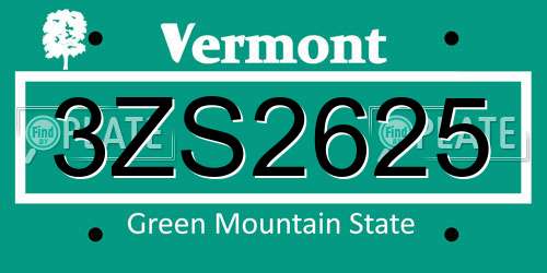 3ZS2625 Vermont License Plate