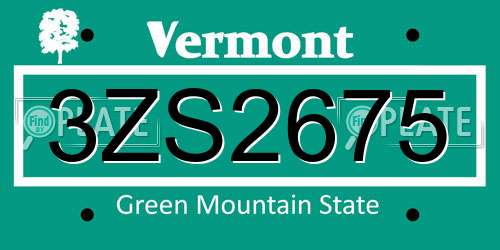 3ZS2675 Vermont License Plate