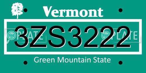 3ZS3222 Vermont License Plate