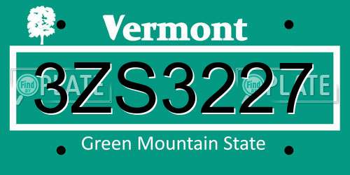 3ZS3227 Vermont License Plate