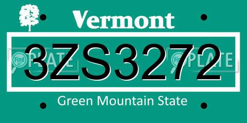 3ZS3272 Vermont License Plate