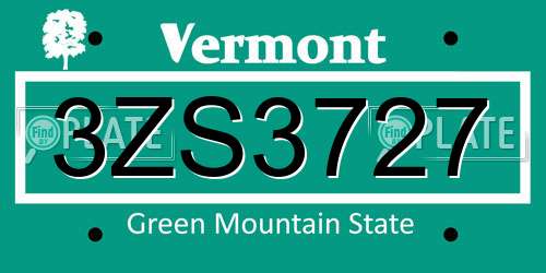 3ZS3727 Vermont License Plate