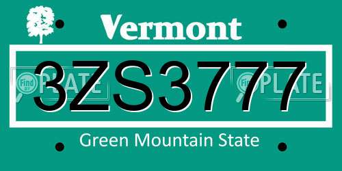3ZS3777 Vermont License Plate