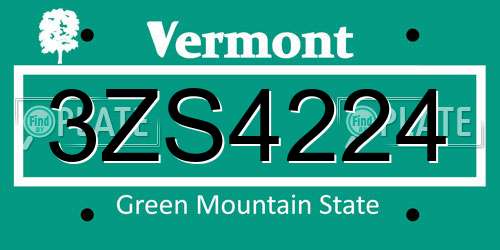 3ZS4224 Vermont License Plate