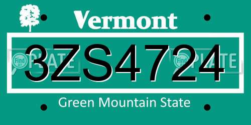 3ZS4724 Vermont License Plate