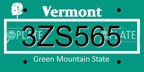 3ZS565 Vermont License Plate