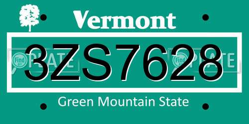 3ZS7628 Vermont License Plate
