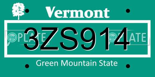 3ZS914 Vermont License Plate