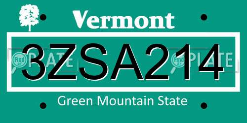 3ZSA214 Vermont License Plate