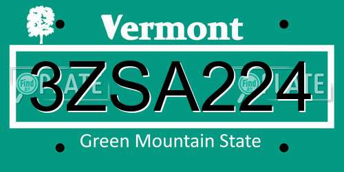 3ZSA224 Vermont License Plate