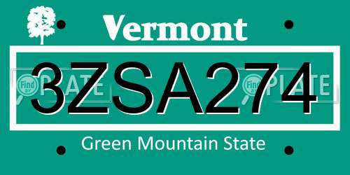 3ZSA274 Vermont License Plate