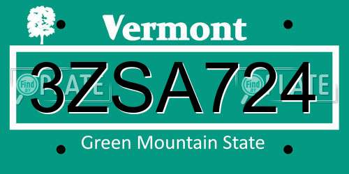 3ZSA724 Vermont License Plate