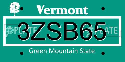 3ZSB65 Vermont License Plate