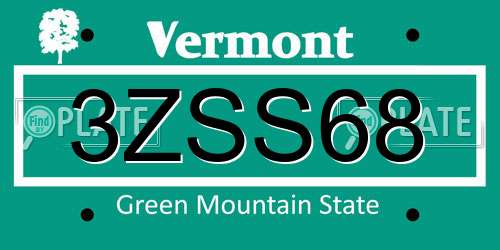 3ZSS68 Vermont License Plate