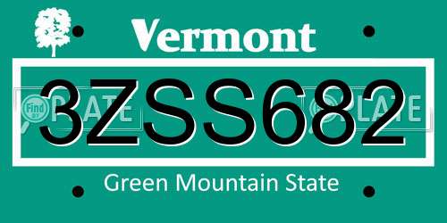 3ZSS682 Vermont License Plate