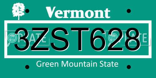 3ZST628 Vermont License Plate