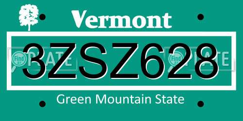 3ZSZ628 Vermont License Plate
