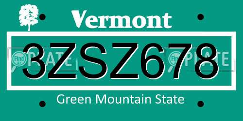 3ZSZ678 Vermont License Plate