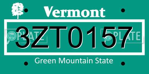 3ZT0157 Vermont License Plate