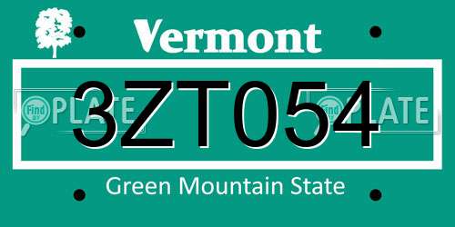3ZT054 Vermont License Plate